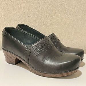 Dansko Mavis Black Leather Studded Clogs